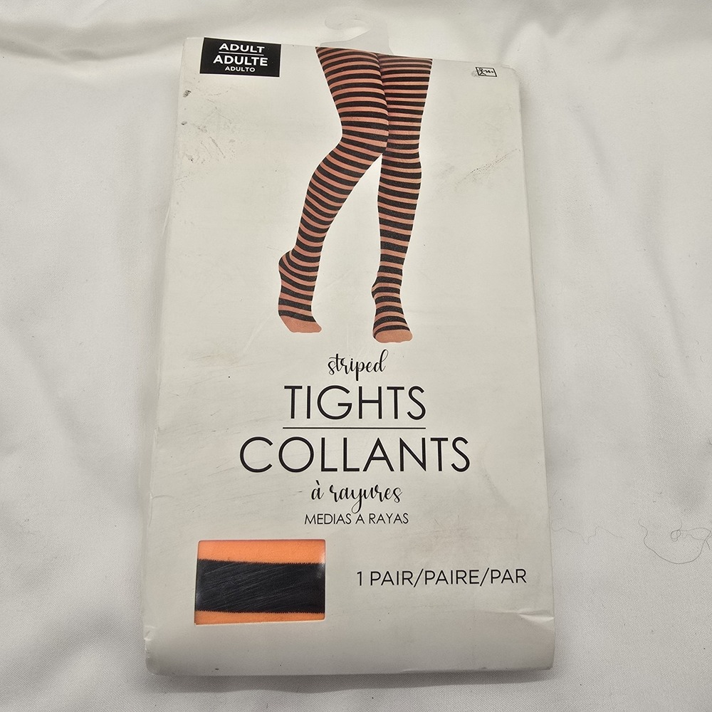 COSTUME BLACK ORANGE STRIPE TIGHTS STOCKINGS Halloween Comic Con New In Box - Picture 4 of 5